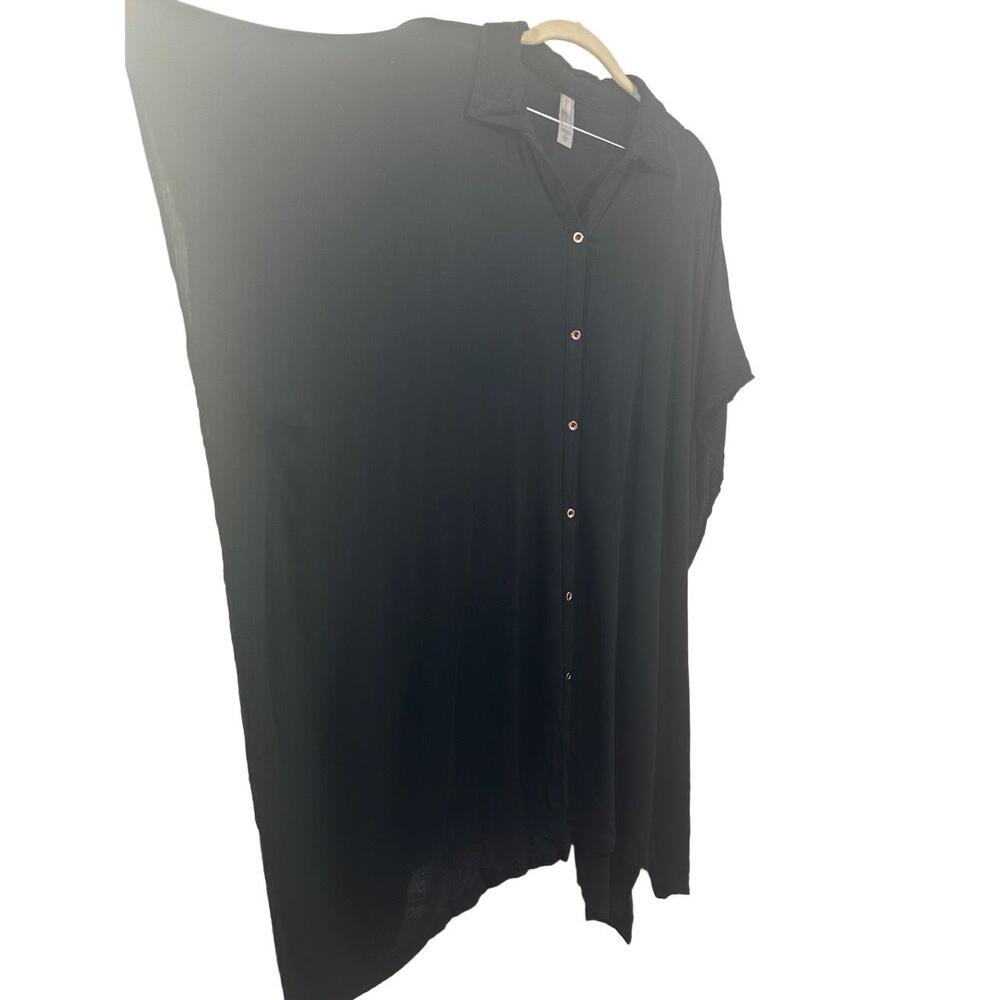 Raisins Swim Coverup Womens Size 1X Black Short Sleeve Collared Shirt Dress - Picture 9 of 12